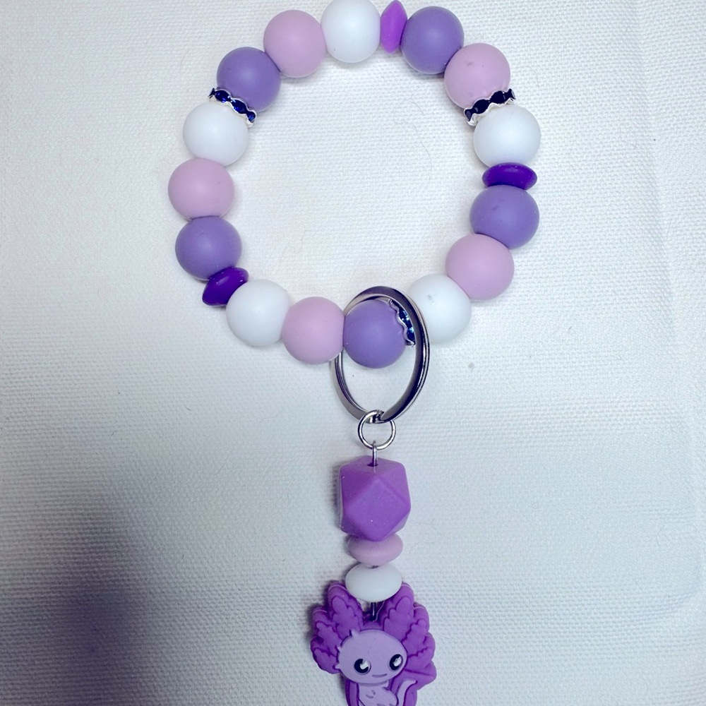 Purple and White Beaded Bracelet with Charm